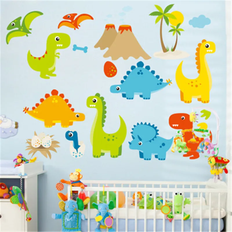 Мультяшные наклейки на стену в виде динозавра для детской комнаты домашний декор
