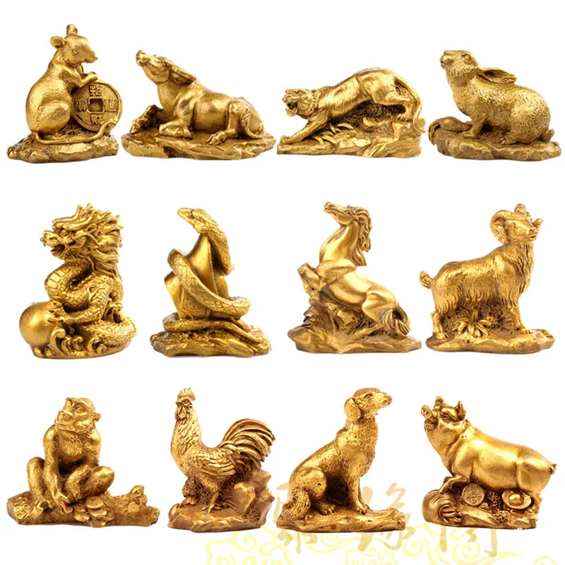 

Chinese Zodiac twelve statue copper Animal ornament rat ox tiger rabbit dragon snake horse sheep monkey chicken dog pig figure