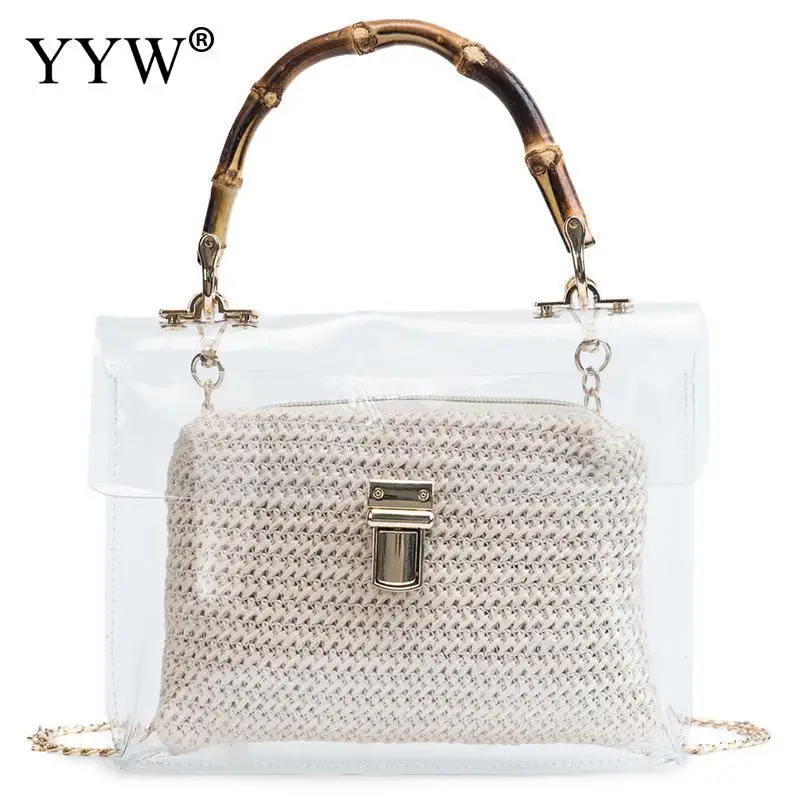 PVC Straw Box Bag Beach Travel Weave Handbag Wholesale Transparent Bags For Women 2019 Fashion 2 Piece Clutch Handle Top Bag
PVC Straw Box Bag Beach Travel Weave Handbag Wholesale Transparent Bags For Women 2019 Fashion 2 Piece Clutch Handle Top Bag