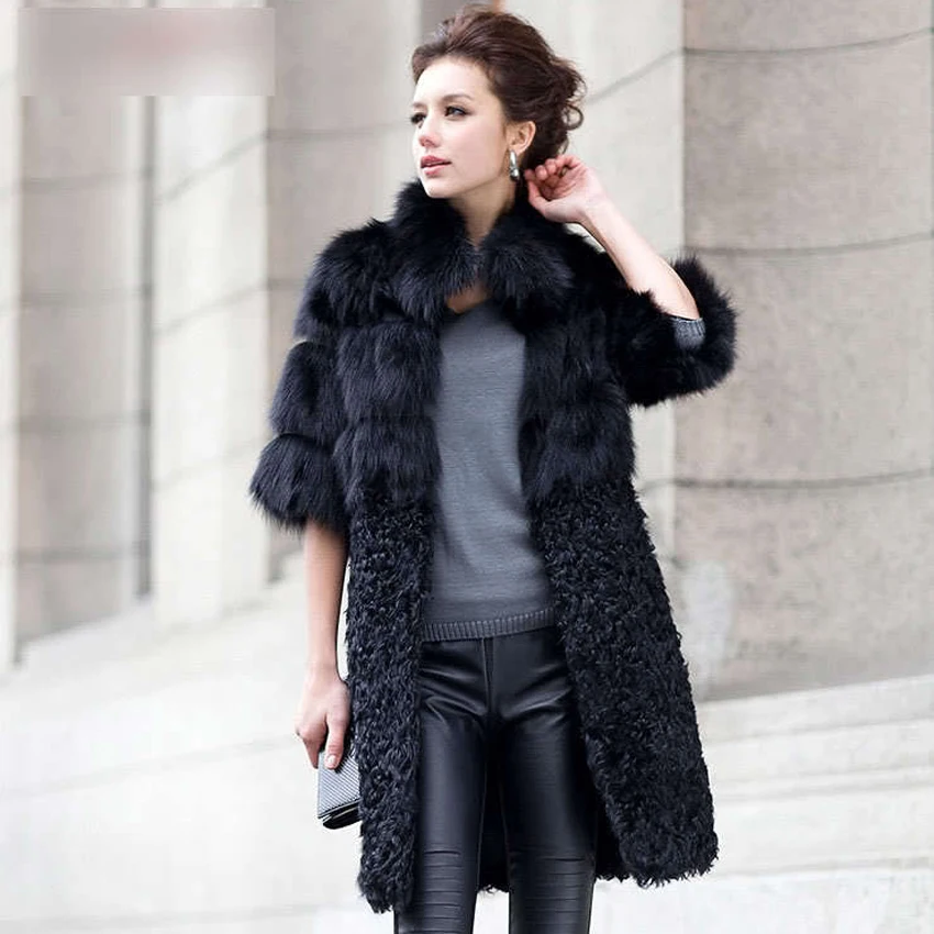 Шуба из натурального Лисьего меха CHEWIES длинная куртка ягненка зимняя верхняя