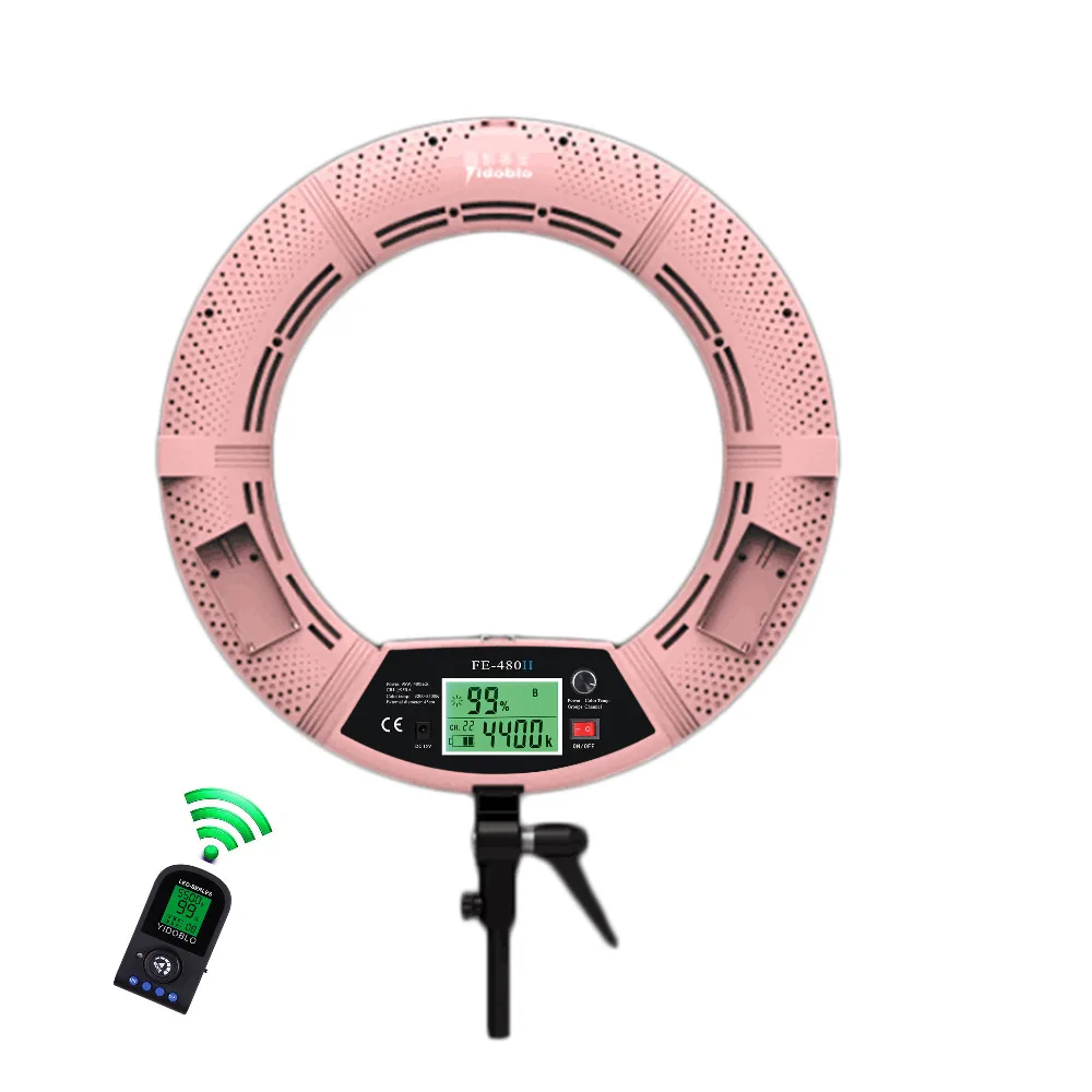Yidoblo Pink FE-480II Photo Studio Ring Light LED Video Lamp LCD Two colors adjustable Photographic Lighting 96W 5500K | Электроника