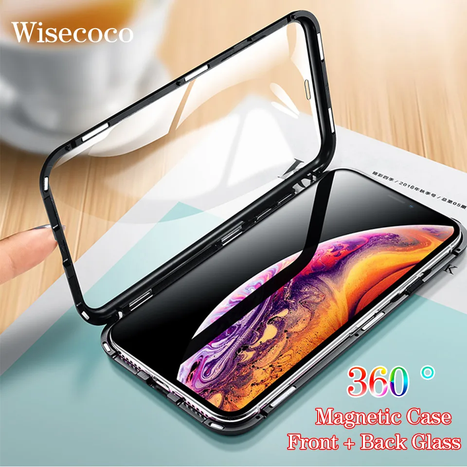 Двухсторонний Магнитный чехол из закаленного стекла для Iphone XS Max X Xr 7 8 Plus xs