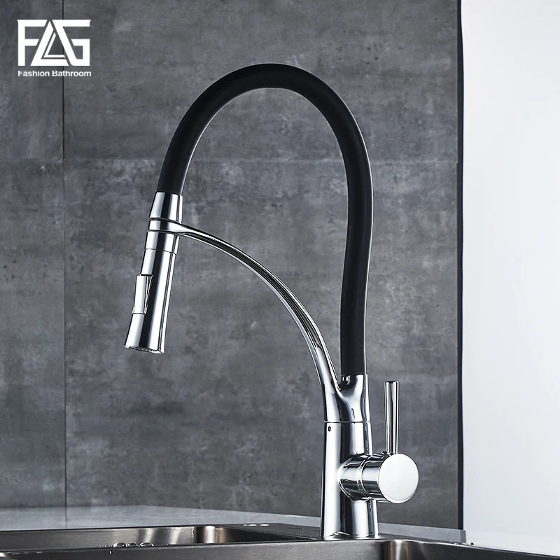 

FLG Kitchen Faucet Pull Out Black Chrome Finish Sprayer Nozzle Cold Hot Water Mixer Faucet Torneira Cozinha