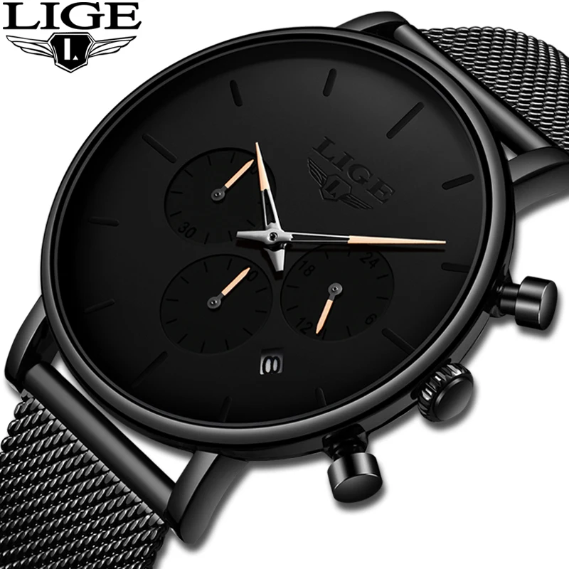 LIGE новинка бизнес дата мужские часы Топ бренд Роскошные водонепроницаемые