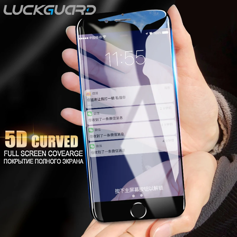 LuckGuard для iPhone 7 8 закаленное стекло 5D изогнутый край Полное покрытие Защитная