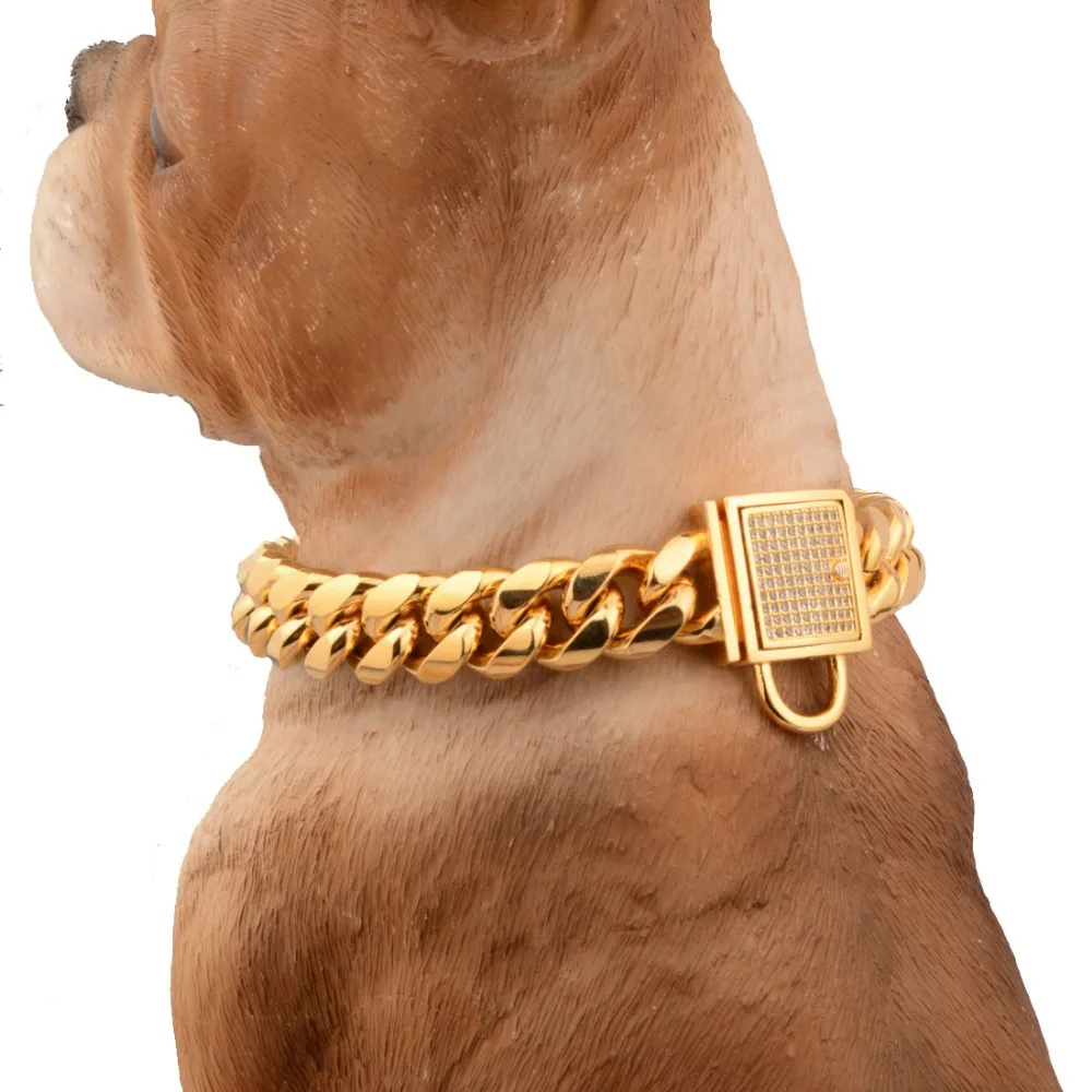Top Quality 14mm 12~32 inch Gold Tone Curb Cuban Pet Link Stainless Steel Crystal Clasp Dog Chain Collar Wholesale Pet Necklaces
Top Quality 14mm 12~32 inch Gold Tone Curb Cuban Pet Link Stainless Steel Crystal Clasp Dog Chain Collar Wholesale Pet Necklaces