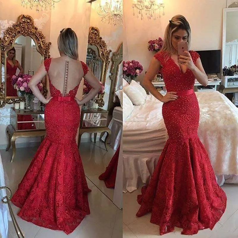 Burgundy Muslim Evening Dresses V-neck Cap Sleeves Lace Pearls Illusion Back Long Evening Party Gown Mermaid Prom Dress
Burgundy Muslim Evening Dresses V-neck Cap Sleeves Lace Pearls Illusion Back Long Evening Party Gown Mermaid Prom Dress