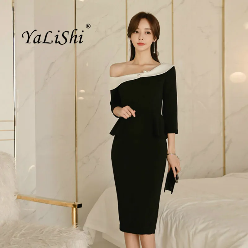 Plus Size Pencil Dress 2018 Autumn Women Black Off the Shoulder Three Quarter Sleeve Knee-length Elegant Party Dress Sukienka
Plus Size Pencil Dress 2018 Autumn Women Black Off the Shoulder Three Quarter Sleeve Knee-length Elegant Party Dress Sukienka