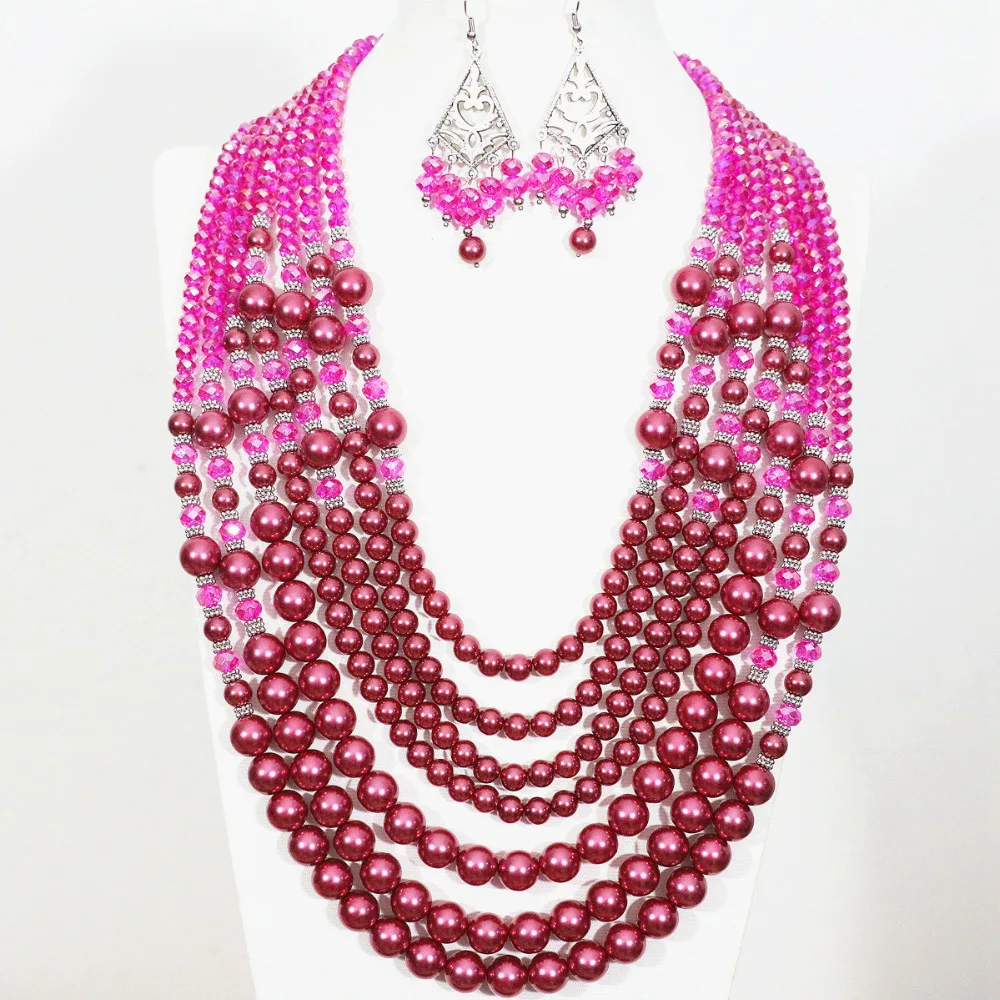 Cute rose red round shell simulated-pearl 7 rows necklace earrings special handmade Charms elegant jewelry set B1304
Cute rose red round shell simulated-pearl 7 rows necklace earrings special handmade Charms elegant jewelry set B1304