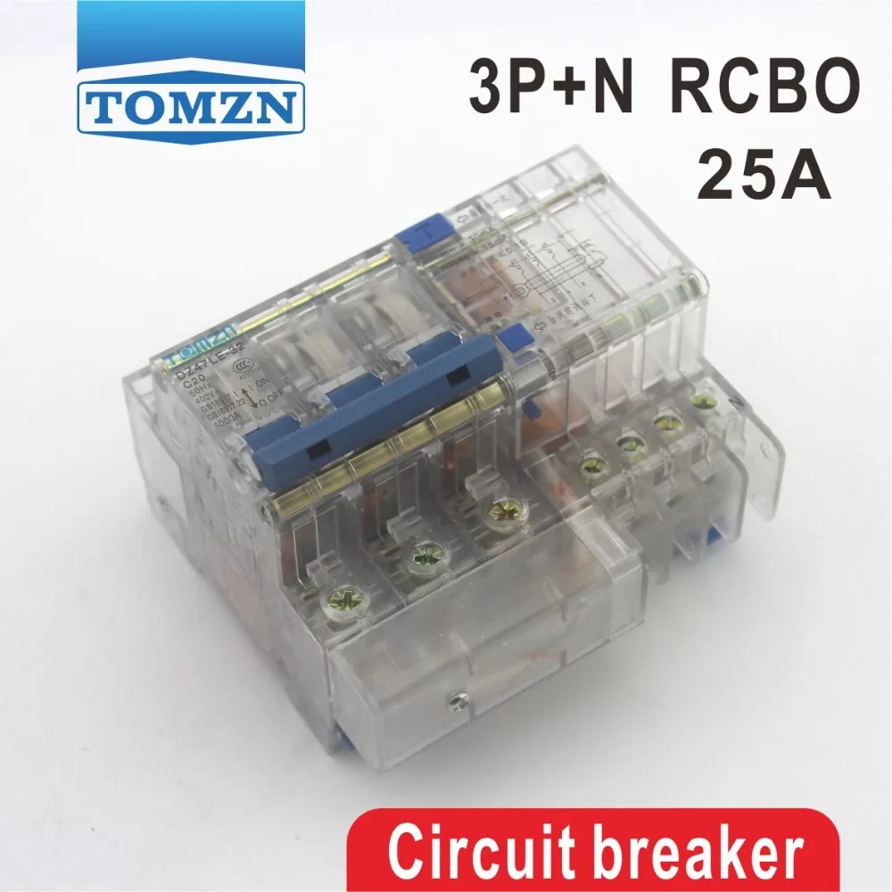 

DZ47LE 3P+N 25A 400V~ 50HZ/60HZ Residual current Circuit breaker with over current and Leakage protection RCBO