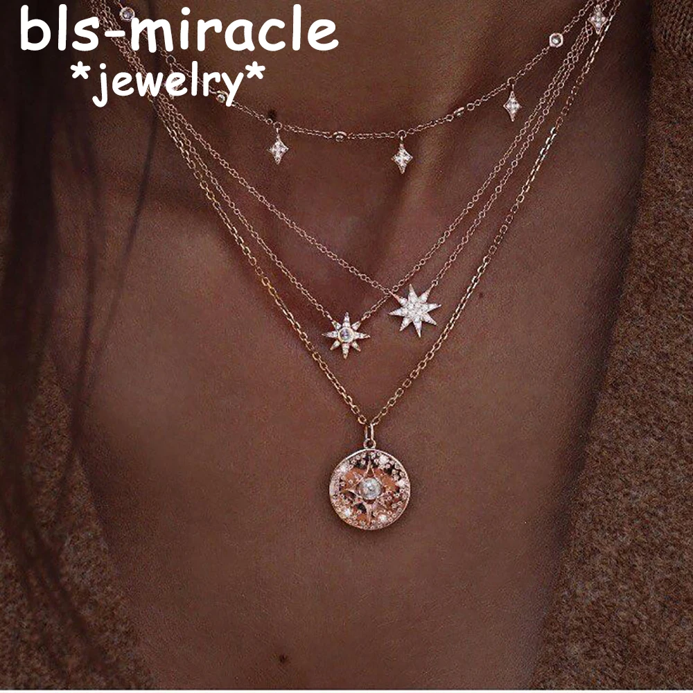 Фото Многослойное ожерелье Bls-miracle в стиле бохо со звездами для женщин и девочек модное