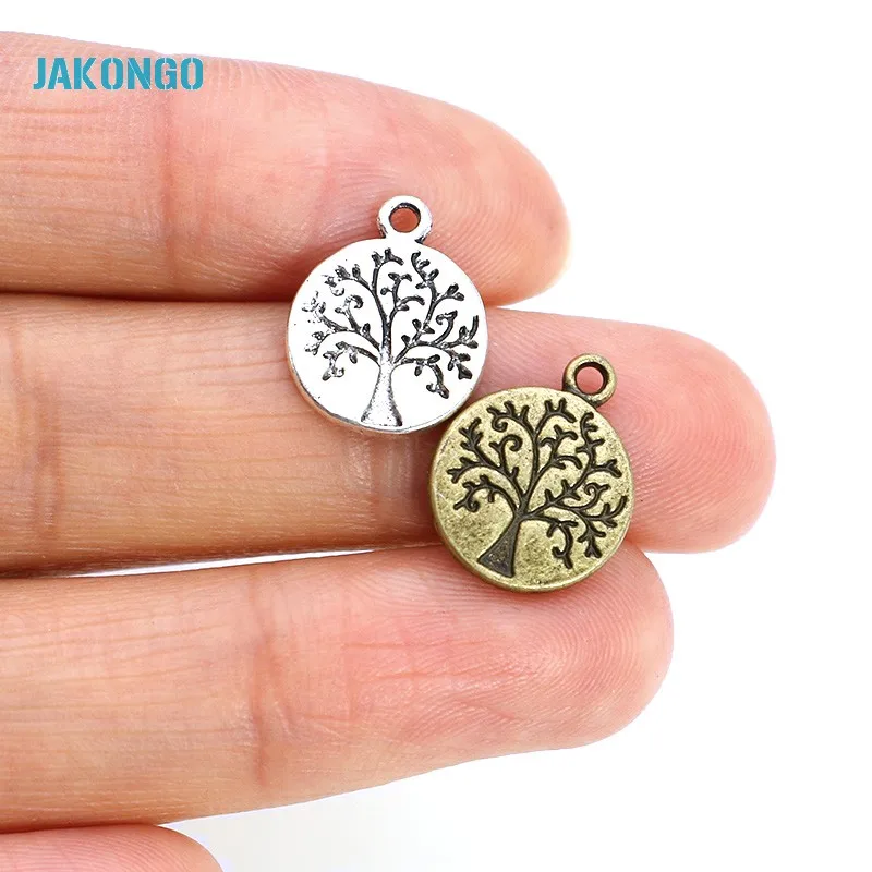 JAKONGO 20pcs Antique Silver Plated Round Tree of Life Charms Pendants for Jewelry Making DIY Handmade Craft 14x12mm | Украшения и