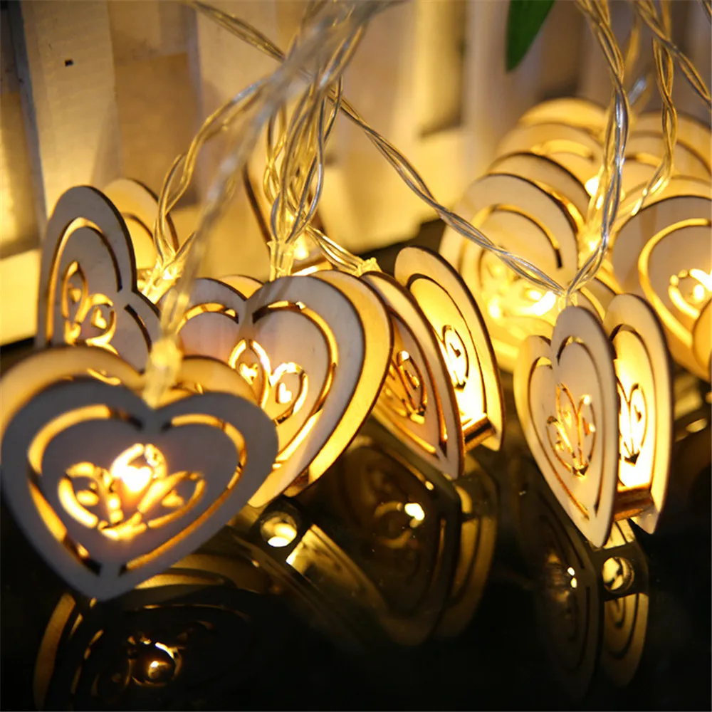 1 2 м праздничный светильник s деревянный сердечный любовь светодиодный 10 S на