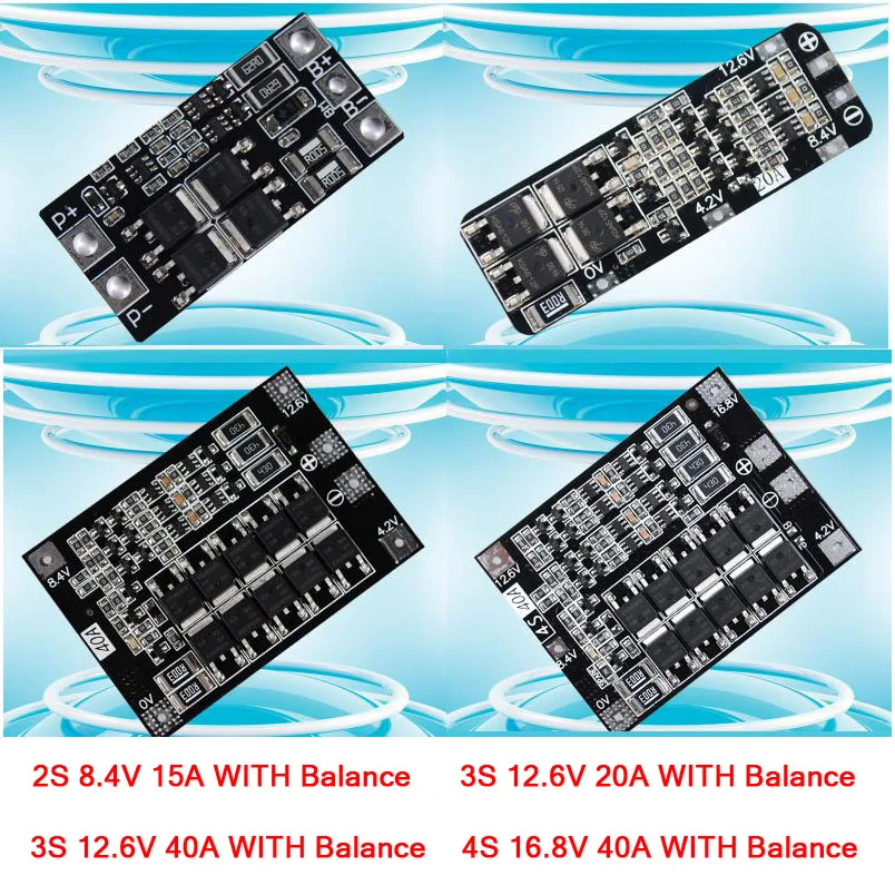 

2S 3S 4S 3.7V 18650 Lithium Li-ion Battery Protection Board Balance 12.6V 16.8V 15A 20A 40A BMS CELL for drill / Starter motor