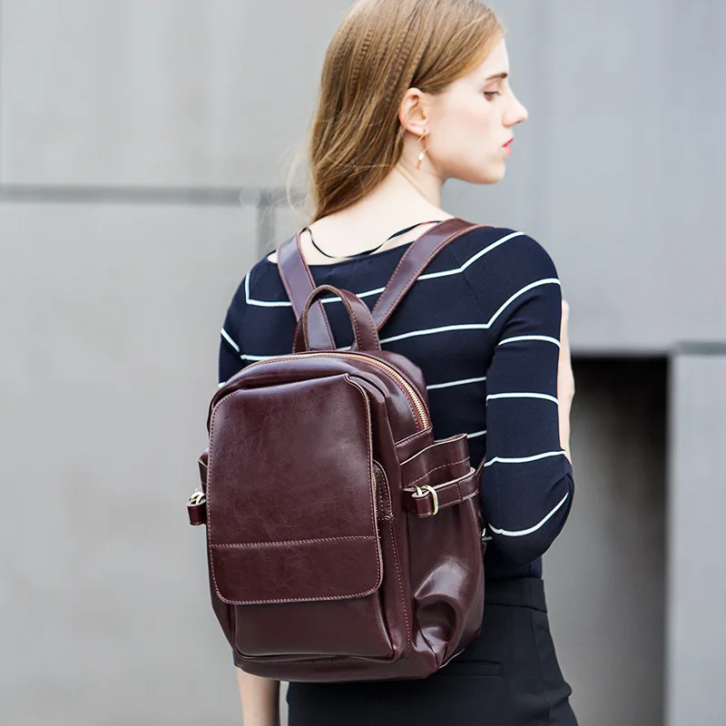 Luxury Brand Design Oil Wax Cow Leather Women Backpack Genuine Leather Women Bag Preppy Style School Bag Casual Travel Bags
Luxury Brand Design Oil Wax Cow Leather Women Backpack Genuine Leather Women Bag Preppy Style School Bag Casual Travel Bags
