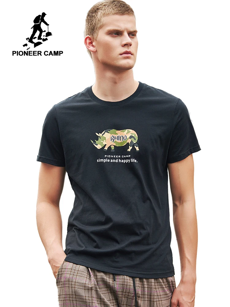 Pioneer Camp мужские футболки с коротким рукавом из 100% хлопка принтом носорога Модные