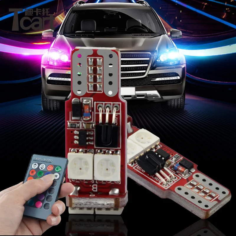 Tcart 1 комплект новый авто светодиодный RGB лампы T10 5050 w5w Универсальный фонарь