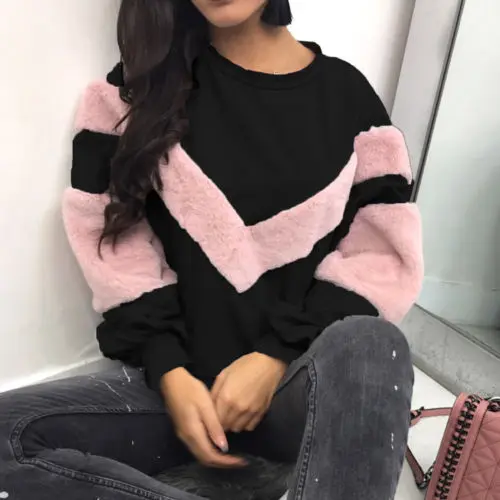 Женский Повседневный плюшевый пуловер в стиле пэчворк с длинным рукавом и круглым вырезом, толстовка с капюшоном, размер S-XL 
Женский Повседневный плюшевый пуловер в стиле пэчворк с длинным рукавом и круглым вырезом, толстовка с капюшоном, размер S-XL