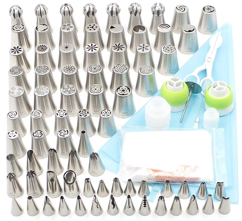 109pcs Cake Decorating Kit Case Baking Tools Set Piping Tips Pastry Bags Reusable Silicone Bags Couplers Scrapers Flower Nail
109pcs Cake Decorating Kit Case Baking Tools Set Piping Tips Pastry Bags Reusable Silicone Bags Couplers Scrapers Flower Nail