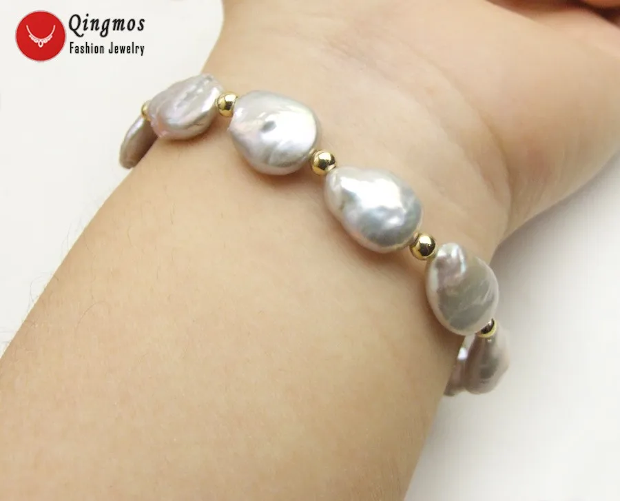 Qingmos Trendy Natural Pearl Bracelet for Women with 10*14mm Oval Coin Gray Freshwater Pearl Bracelets Fine Jewelry 7.5" bra464
Qingmos Trendy Natural Pearl Bracelet for Women with 10*14mm Oval Coin Gray Freshwater Pearl Bracelets Fine Jewelry 7.5" bra464