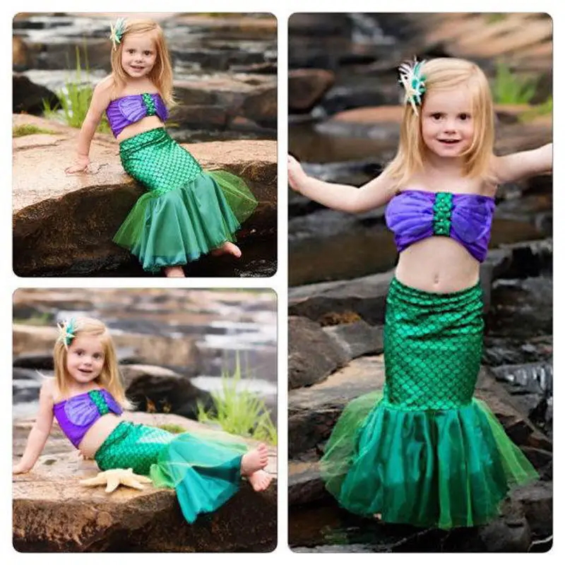 Toddle girls Mermaid Tail dress Cute princess ariel cosplay costume for girl fancy green | Детская одежда и обувь