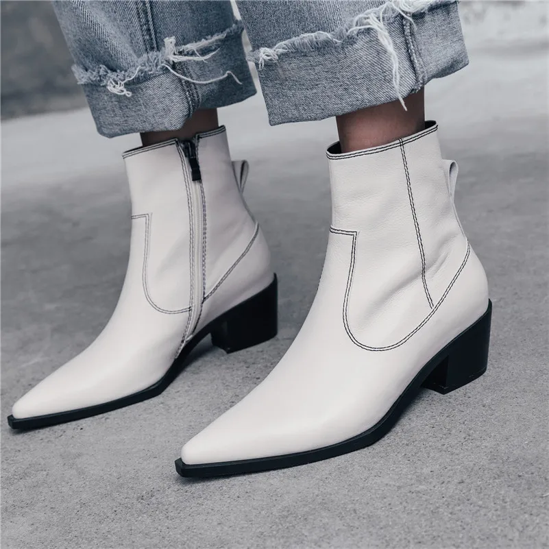 Meotina Winter Ankle Boots Women Natural Genuine Leather Chunky Heels Short Boots Zipper Pointed Toe Shoes Female Autumn Size 39
Meotina Winter Ankle Boots Women Natural Genuine Leather Chunky Heels Short Boots Zipper Pointed Toe Shoes Female Autumn Size 39
