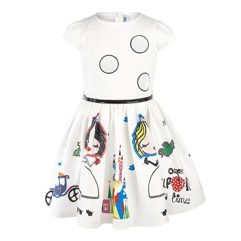 Summer Girls Dress 2020 New Cute Cartoon Pattern Kids Dresses for Girl 2 3 4 5 6 7 Year Children White Princess Party Clothing | Детская