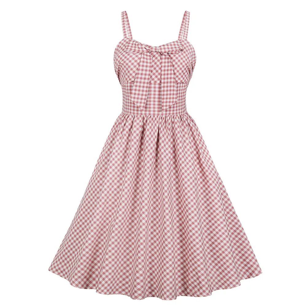 Plaid Print Summer Dress Women Vintage Sleeveless Sexy Spaghetti Strap Dress 2019 Bow Pink Elegant Casual Beach Party Dresses
Plaid Print Summer Dress Women Vintage Sleeveless Sexy Spaghetti Strap Dress 2019 Bow Pink Elegant Casual Beach Party Dresses