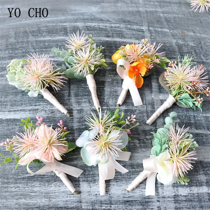 

YO CHO Bridegroom Corsage Wrist Flower Artificial Flower Succulent Hydrangea Pompom Bridesmaids Wedding Boutonniere Bracelet