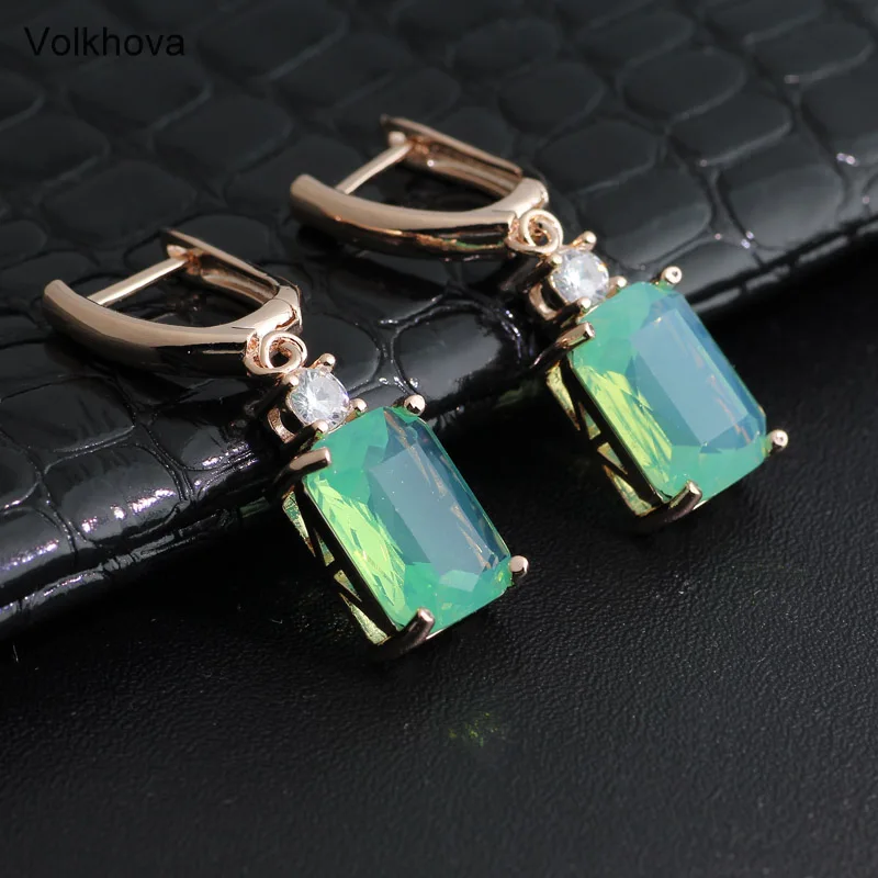 Volkhova New Square 6 Color Long Earrings Women Wedding Jewelry 585 Rose Gold Hollow Multicolor Natural Zircon Dangle | Украшения и
