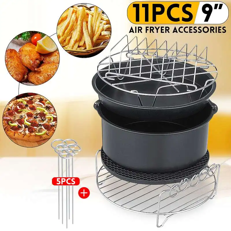 11pcs Air Fryer Accessories 9 Inch Fit for Airfryer 5.2-6.8QT Baking Basket Pizza Plate Grill Pot Kitchen Cooking Tool for Party
11pcs Air Fryer Accessories 9 Inch Fit for Airfryer 5.2-6.8QT Baking Basket Pizza Plate Grill Pot Kitchen Cooking Tool for Party