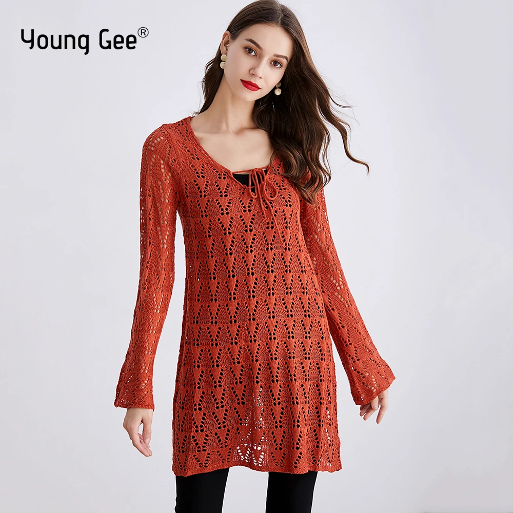 Young Gee Sweaters Women Casual Knitted Long Flare Sleeve Tops Crochet Floral Female High Street Chic Lace Up Pullover Jumper
Young Gee Sweaters Women Casual Knitted Long Flare Sleeve Tops Crochet Floral Female High Street Chic Lace Up Pullover Jumper