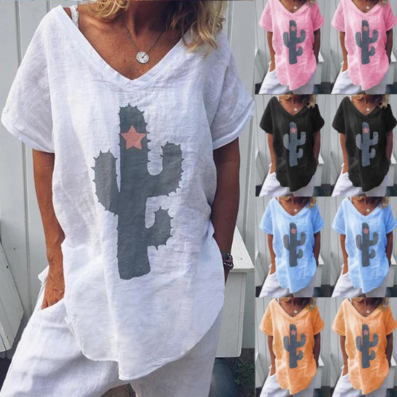 Summer Hot Popular Womens Casual Plant Printing Cotton Linen V Neck Blouse Ladies Summer Baggy Short Sleeve Tops Blouse 2019
Summer Hot Popular Womens Casual Plant Printing Cotton Linen V Neck Blouse Ladies Summer Baggy Short Sleeve Tops Blouse 2019