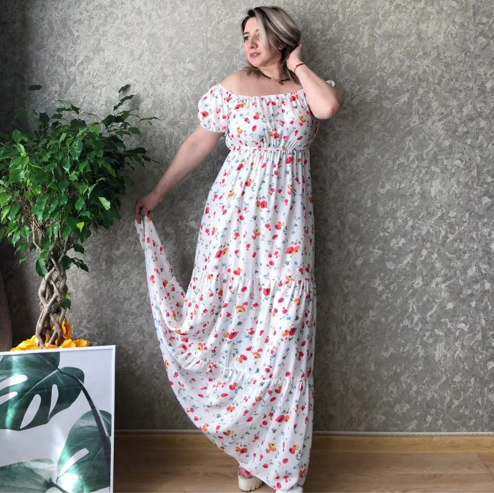 Женское длинное платье в богемном стиле Boho летнее пляжное с принтом элегантное