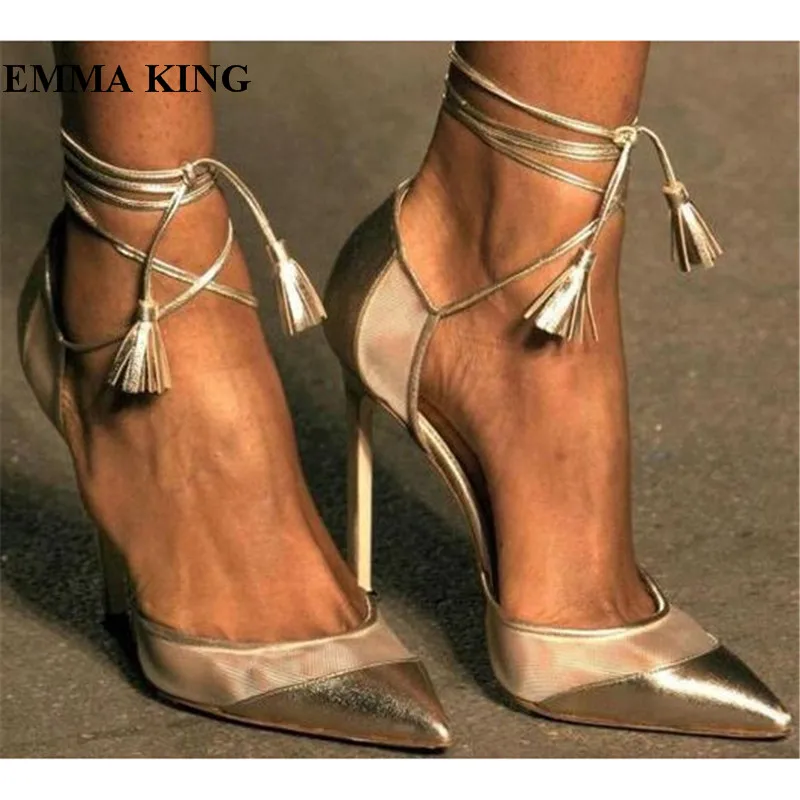 Fashion Gold Lace Up Ladies Pumps Tassel Studded Ankle Strap Gladiator Shoes Women Girls Party High Heels Pumps Zapatos De Mujer
Fashion Gold Lace Up Ladies Pumps Tassel Studded Ankle Strap Gladiator Shoes Women Girls Party High Heels Pumps Zapatos De Mujer