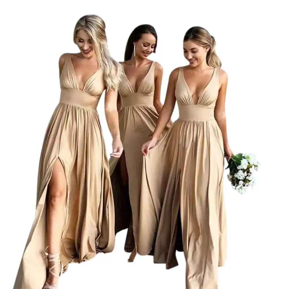 Sexy V Neck Chiffon Long Bridesmaid Dresses Pleated Long Formal Party Dresses with Slit Side 2020
Sexy V Neck Chiffon Long Bridesmaid Dresses Pleated Long Formal Party Dresses with Slit Side 2020