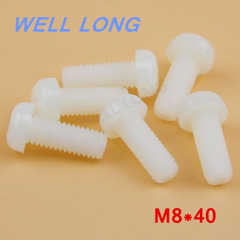 100pcs/lot M8*40mm White Round head cross nylon screws, pan head plastic screws, plastic bolts.
100pcs/lot M8*40mm White Round head cross nylon screws, pan head plastic screws, plastic bolts.