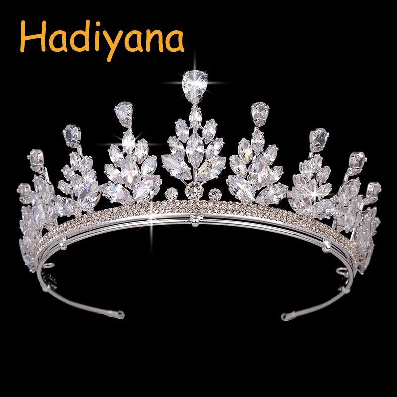 

Hadiyana Amazing Design AAA Luxury CZ Bridal Tiaras Water Drop Flower Fashion Women's Jewelry Cute Princess Wedding Crown BC4383
