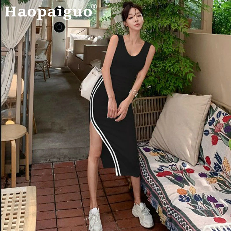2019 Summer Casual Knitted Dress Women Sleeveless Split Bodycon Bandage Dress Women Stripe Sexy Black Ladies Dress Plus Size
2019 Summer Casual Knitted Dress Women Sleeveless Split Bodycon Bandage Dress Women Stripe Sexy Black Ladies Dress Plus Size