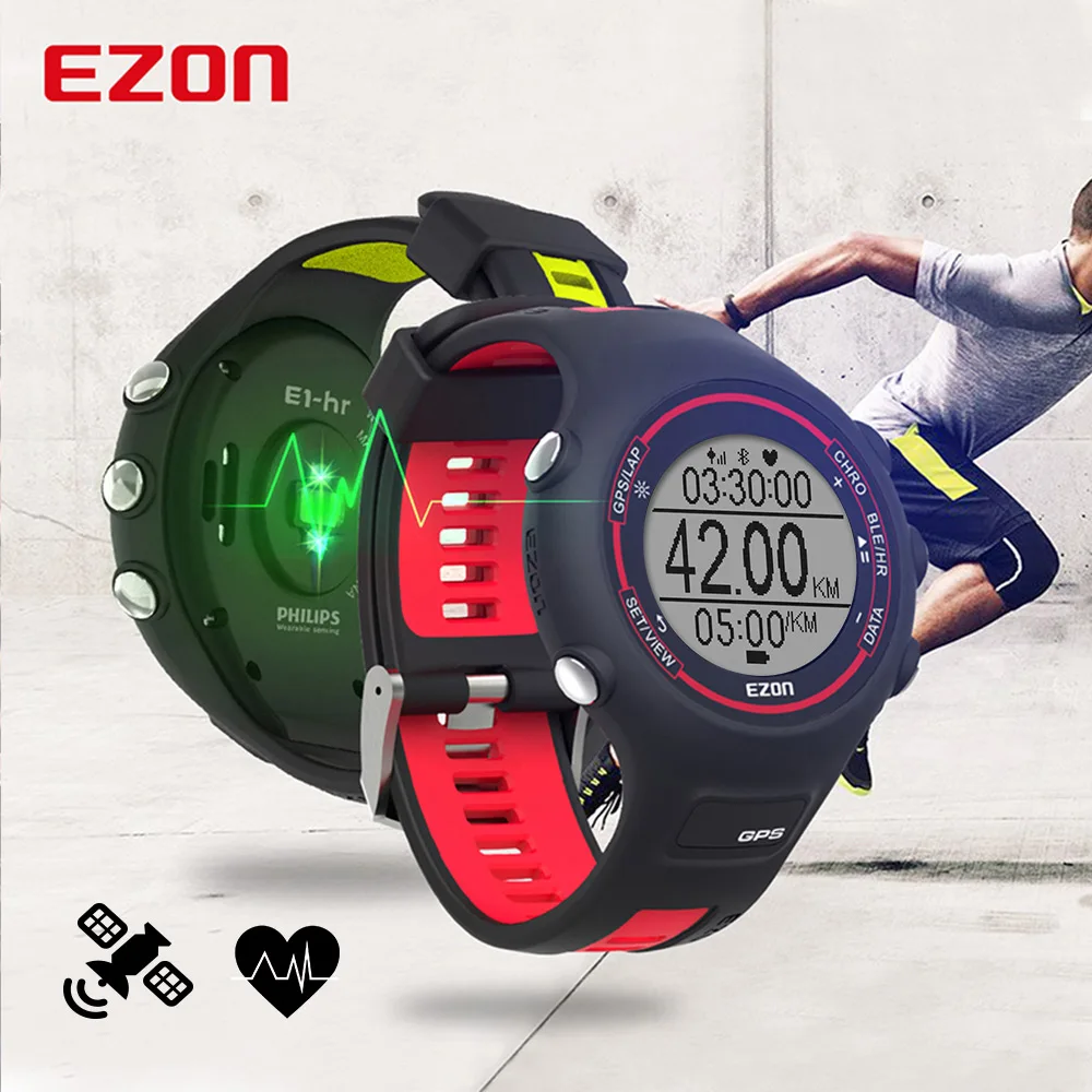 Мужские Цифровые часы EZON для бега с GPS Bluetooth и пульсометром на запястье скорость