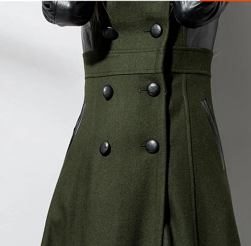 2020 autumn winter women Long double-breasted wool coat PU stitching long-sleeved jacket Overcoat
2020 autumn winter women Long double-breasted wool coat PU stitching long-sleeved jacket Overcoat