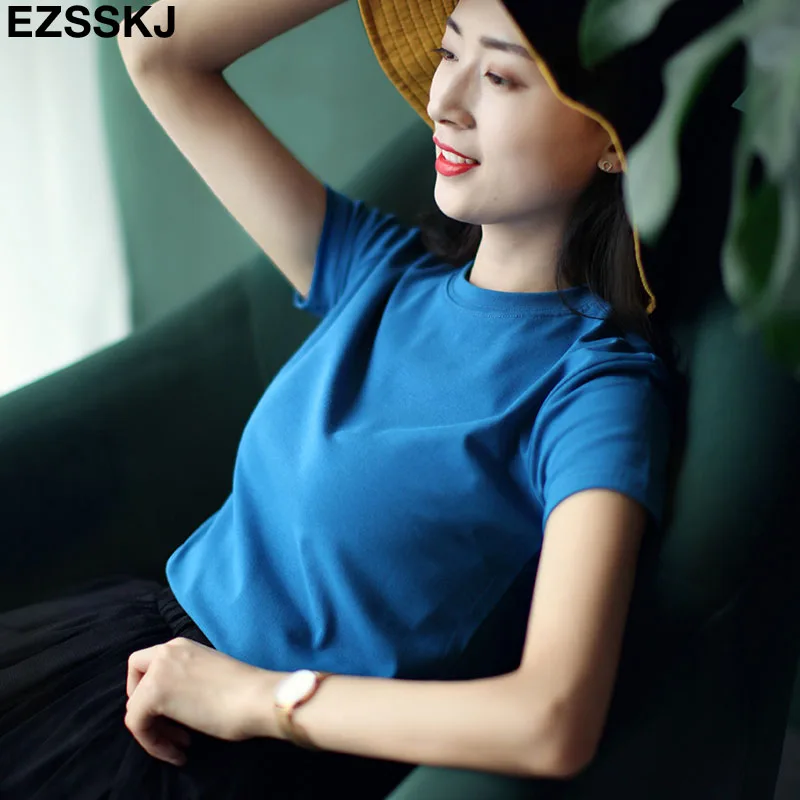 Женская футболка с круглым вырезом и коротким рукавом Повседневная однотонная