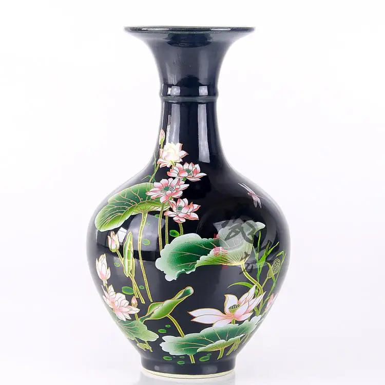 Porcelain new arrival ceramics black glaze pastels, lotus bottle home decoration
Porcelain new arrival ceramics black glaze pastels, lotus bottle home decoration