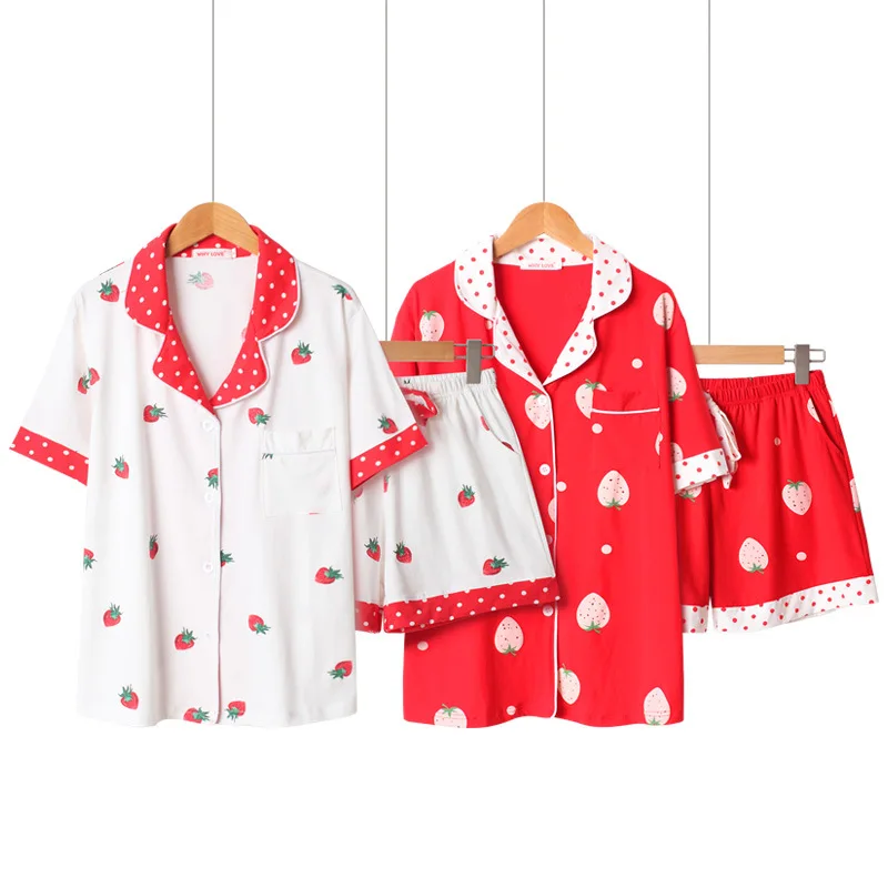 Summer 100% Cotton Short Sleeve Girl Pajama Set Loungewear Women Lovely Strawberry Cartoon Korean Pijama Mujer Shorts Pyjamas
Summer 100% Cotton Short Sleeve Girl Pajama Set Loungewear Women Lovely Strawberry Cartoon Korean Pijama Mujer Shorts Pyjamas