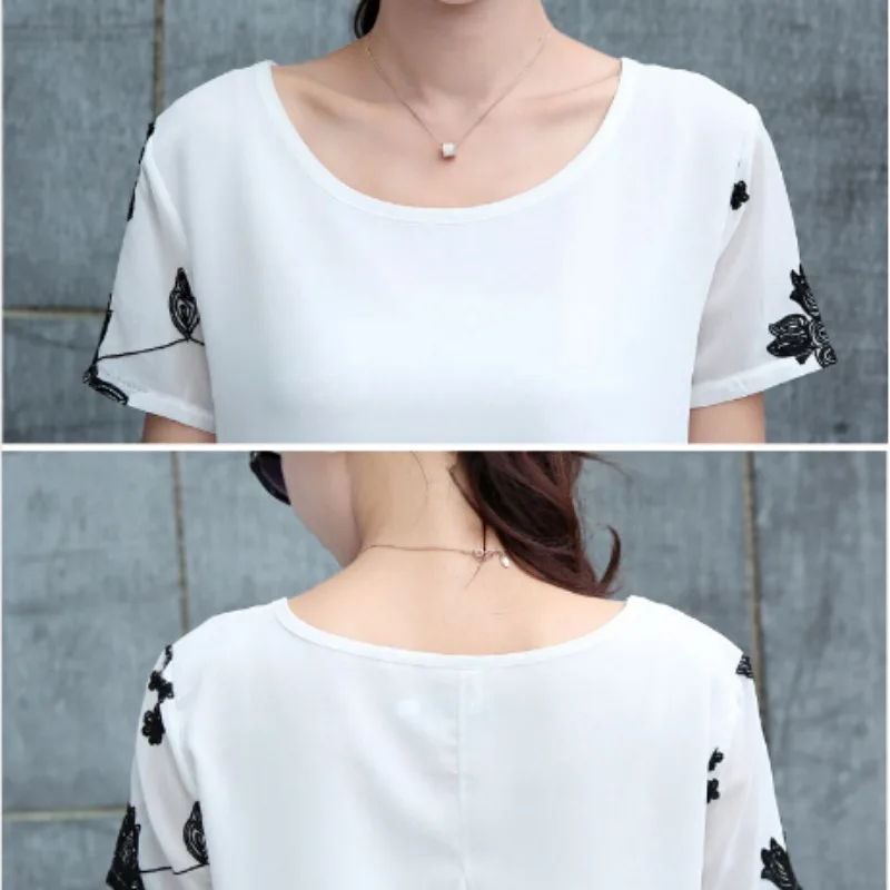 Women Clothing Chiffon Blouse Loose Short Sleeve Embroidery Flower Print Patchwork Tops Shirts
Women Clothing Chiffon Blouse Loose Short Sleeve Embroidery Flower Print Patchwork Tops Shirts