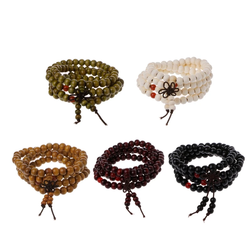 Natural Sandalwood 8mm Beads Bracelets 108 Wood Buddha Prayer Jewelry |