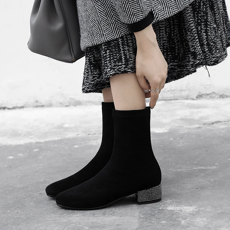 ENMAYER Women Ankle boots Cow Suede Square toe Short Boots Winter High heels Shoes women Black Thick heels Knee high CR1438
ENMAYER Women Ankle boots Cow Suede Square toe Short Boots Winter High heels Shoes women Black Thick heels Knee high CR1438