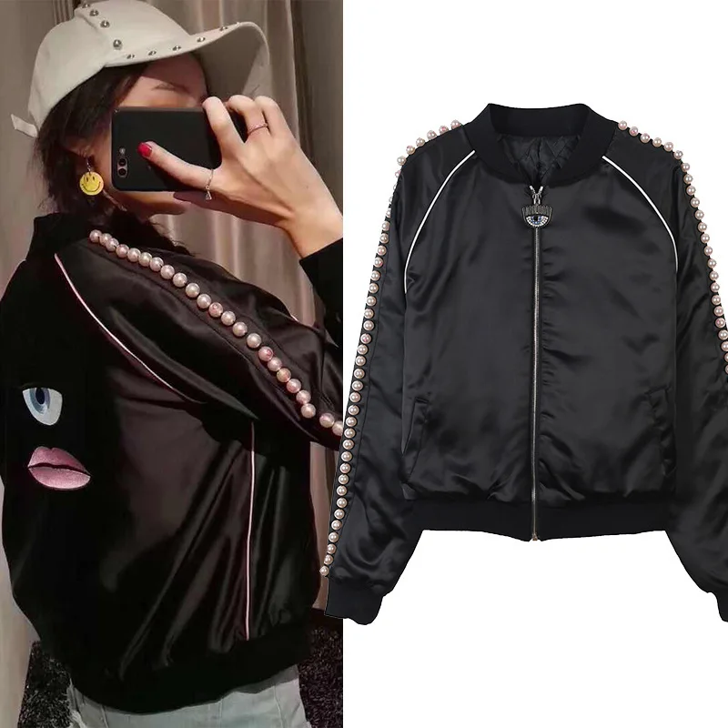 Бейсбольная куртка с перламутровым узором в виде глаз свободная|eye jacket|jacket