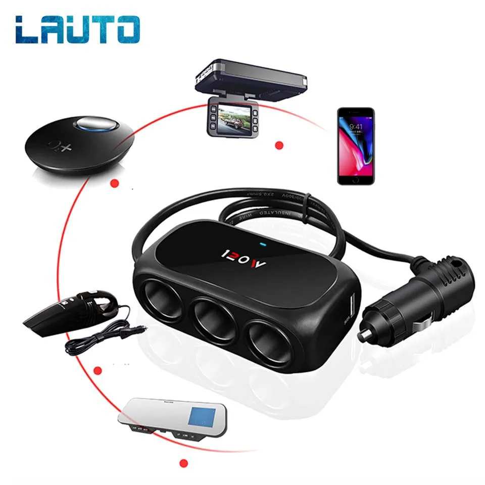 LAUTO 12 V/24 V автомобильный разветвитель прикуривателя Plug 120 W автомобиля USB Зарядное