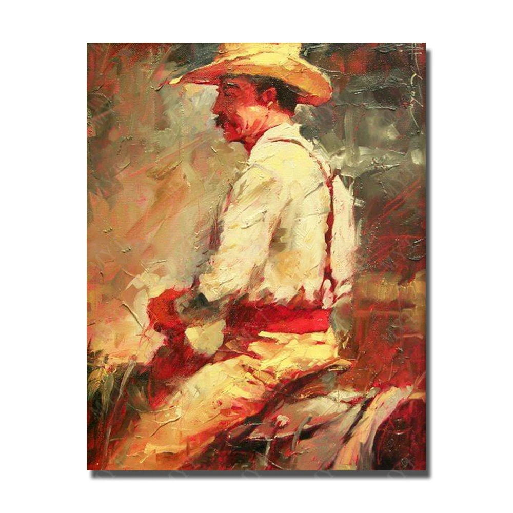 

Warm Color The Man Ride Horse Paintings for Living Room Wall Abstract Oil Painting Handpainted Cheap Modern Paintings No Framed